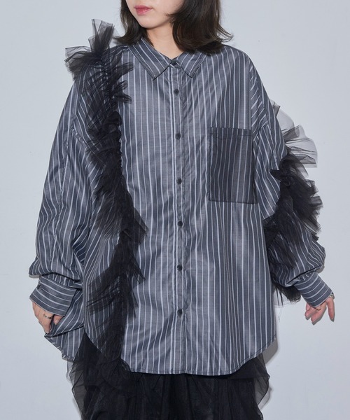 MAISON BREEZE reveur(メゾンブリーズレヴール)の「【MAISON BREEZE reveur】チュールレイヤードシャツ trc(シャツ/ブラウス・レディース・ブラック/オフホワイト・FREE)」の17枚目の写真