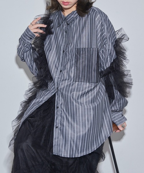 MAISON BREEZE reveur(メゾンブリーズレヴール)の「【MAISON BREEZE reveur】チュールレイヤードシャツ trc(シャツ/ブラウス・レディース・ブラック/オフホワイト・FREE)」の18枚目の写真