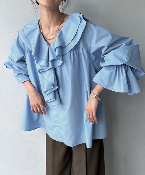 NOGLE（ノグル）の「【NOGLE/ノグル】2wayフリルラッフルブラウス（シャツ/ブラウス・レディース・ホワイト/ブルー/ブラック・FREE）」の3枚目の写真