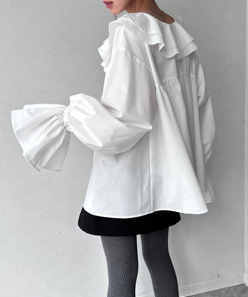 NOGLE（ノグル）の「【NOGLE/ノグル】2wayフリルラッフルブラウス（シャツ/ブラウス・レディース・ホワイト/ブルー/ブラック・FREE）」の16枚目の写真