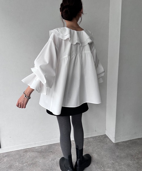 NOGLE（ノグル）の「【NOGLE/ノグル】2wayフリルラッフルブラウス（シャツ/ブラウス・レディース・ホワイト/ブルー/ブラック・FREE）」の11枚目の写真