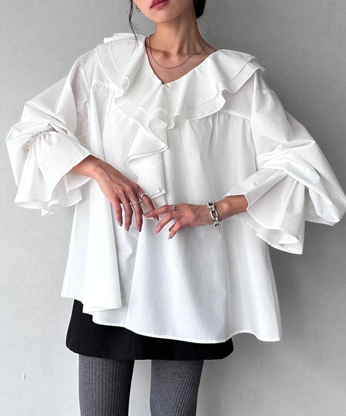 NOGLE（ノグル）の「【NOGLE/ノグル】2wayフリルラッフルブラウス（シャツ/ブラウス・レディース・ホワイト/ブルー/ブラック・FREE）」の13枚目の写真