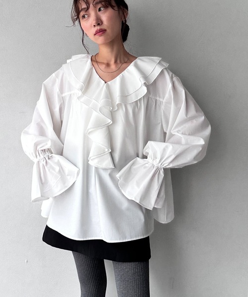 NOGLE（ノグル）の「【NOGLE/ノグル】2wayフリルラッフルブラウス（シャツ/ブラウス・レディース・ホワイト/ブルー/ブラック・FREE）」の10枚目の写真