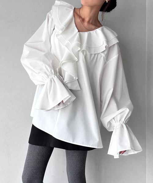 NOGLE（ノグル）の「【NOGLE/ノグル】2wayフリルラッフルブラウス（シャツ/ブラウス・レディース・ホワイト/ブルー/ブラック・FREE）」の15枚目の写真