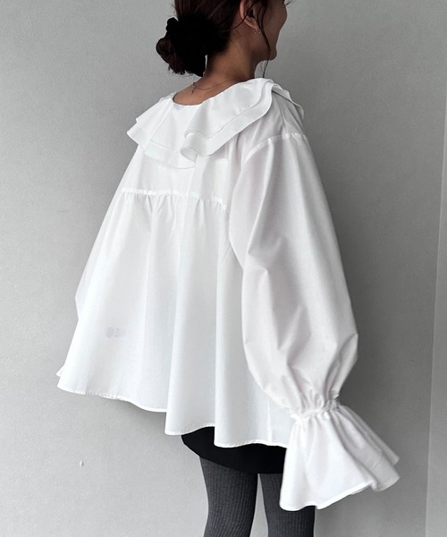 NOGLE（ノグル）の「【NOGLE/ノグル】2wayフリルラッフルブラウス（シャツ/ブラウス・レディース・ホワイト/ブルー/ブラック・FREE）」の14枚目の写真