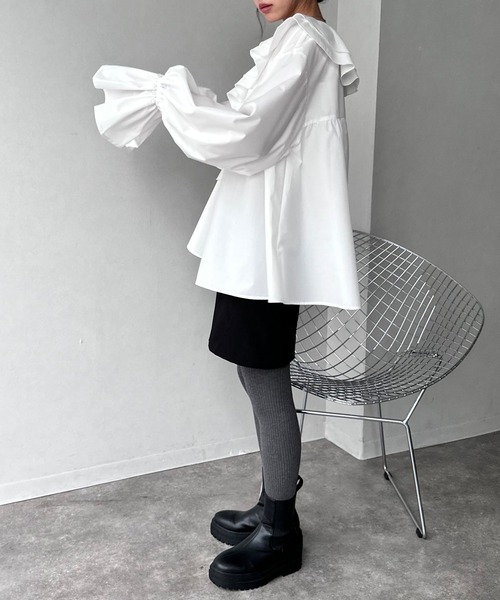 NOGLE（ノグル）の「【NOGLE/ノグル】2wayフリルラッフルブラウス（シャツ/ブラウス・レディース・ホワイト/ブルー/ブラック・FREE）」の7枚目の写真