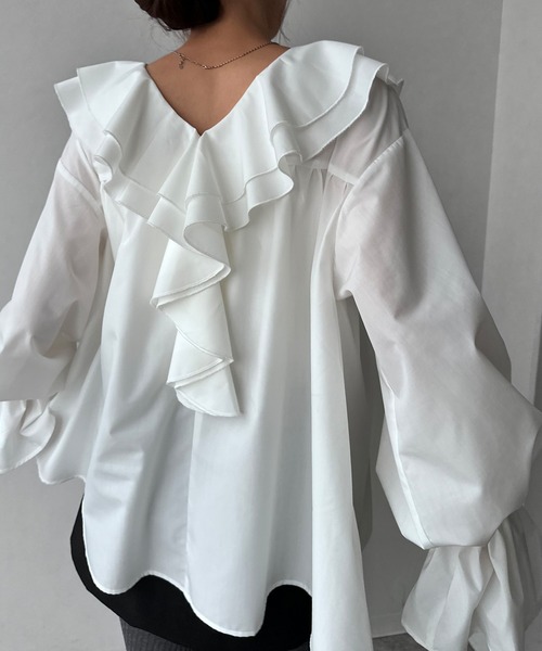 NOGLE（ノグル）の「【NOGLE/ノグル】2wayフリルラッフルブラウス（シャツ/ブラウス・レディース・ホワイト/ブルー/ブラック・FREE）」の8枚目の写真