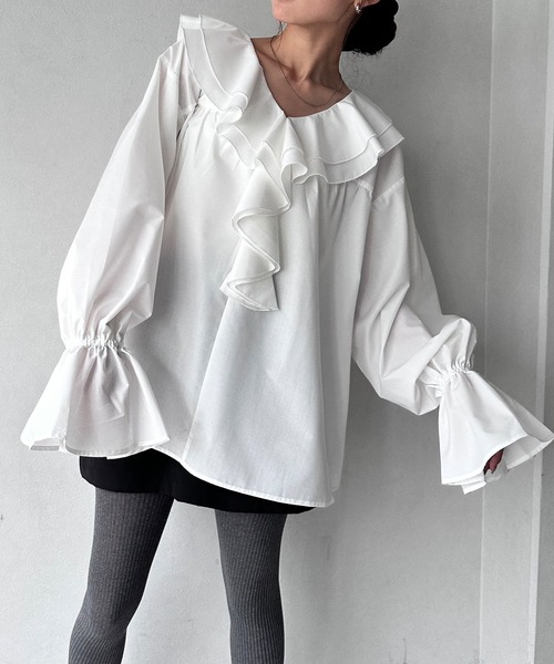 NOGLE（ノグル）の「【NOGLE/ノグル】2wayフリルラッフルブラウス（シャツ/ブラウス・レディース・ホワイト/ブルー/ブラック・FREE）」の4枚目の写真