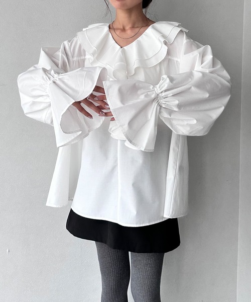 NOGLE（ノグル）の「【NOGLE/ノグル】2wayフリルラッフルブラウス（シャツ/ブラウス・レディース・ホワイト/ブルー/ブラック・FREE）」の5枚目の写真