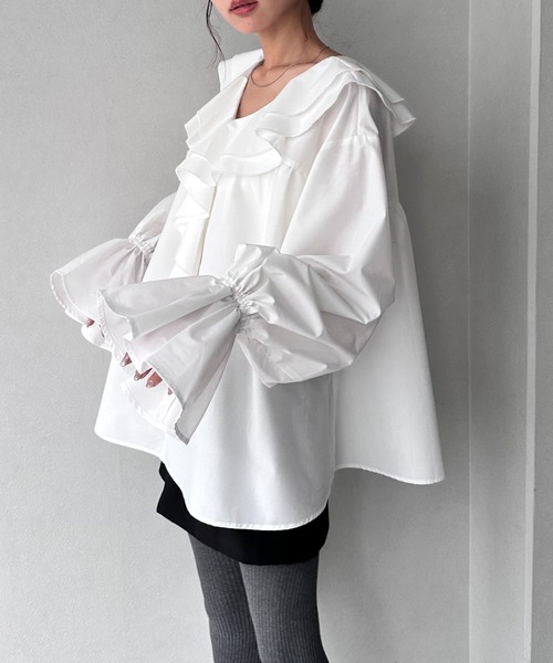 NOGLE（ノグル）の「【NOGLE/ノグル】2wayフリルラッフルブラウス（シャツ/ブラウス・レディース・ホワイト/ブルー/ブラック・FREE）」の6枚目の写真