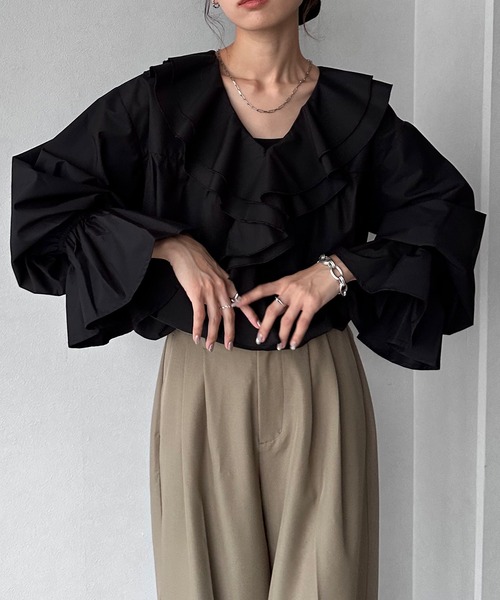 NOGLE（ノグル）の「【NOGLE/ノグル】2wayフリルラッフルブラウス（シャツ/ブラウス・レディース・ホワイト/ブルー/ブラック・FREE）」の20枚目の写真