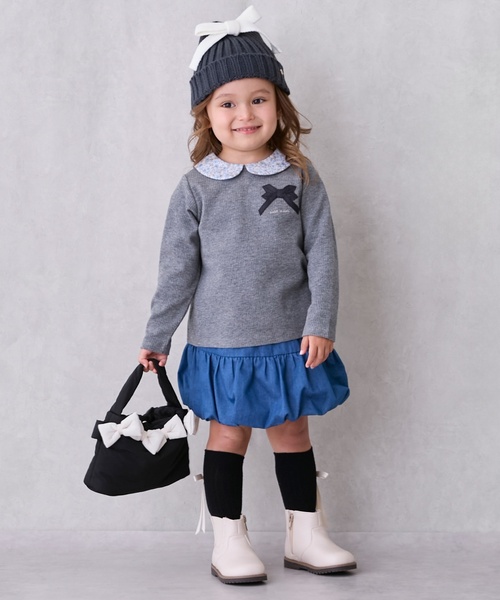 petit main（プティマイン）の「リボンニット帽（ニットキャップ/ビーニー・キッズ・ピンク/アイボリー/ブラック・L/M）」の4枚目の写真