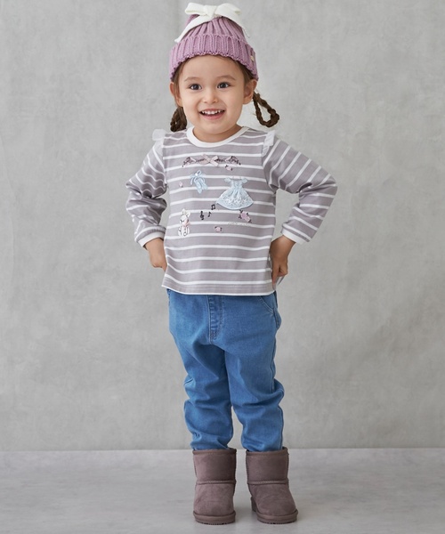 petit main（プティマイン）の「リボンニット帽（ニットキャップ/ビーニー・キッズ・ピンク/アイボリー/ブラック・L/M）」の8枚目の写真