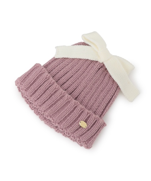petit main（プティマイン）の「リボンニット帽（ニットキャップ/ビーニー・キッズ・ピンク/アイボリー/ブラック・L/M）」の11枚目の写真