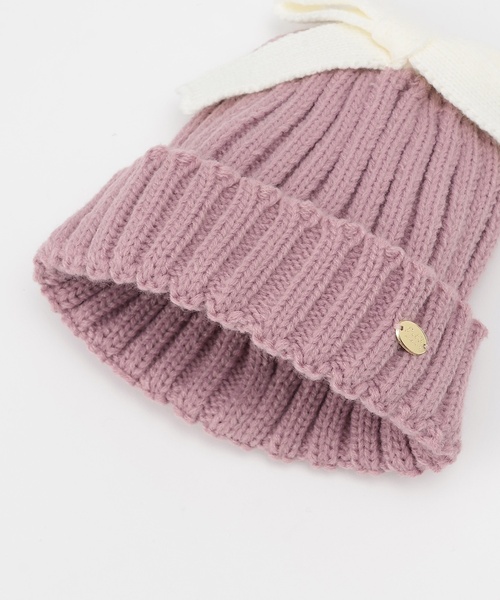 petit main（プティマイン）の「リボンニット帽（ニットキャップ/ビーニー・キッズ・ピンク/アイボリー/ブラック・L/M）」の13枚目の写真