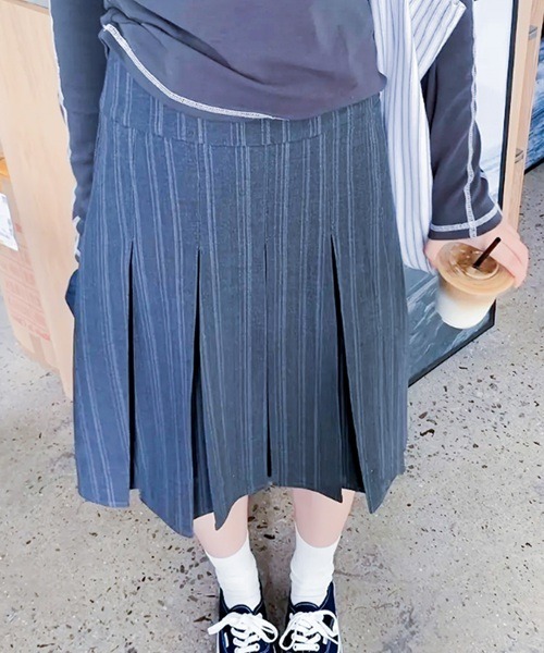 セール】【Vini】ストライプ クラッシック プリーツスカート（スカート