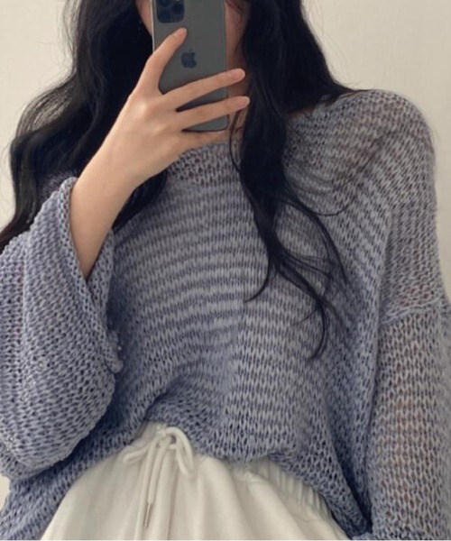 MAISON DE THERESE（メゾン ド テレーズ）の「透かし編み ゆったり 薄手 ニット（ニット/セーター・レディース・アイボリー/ブルー/オレンジ/ブラウン・FREE）」の6枚目の写真