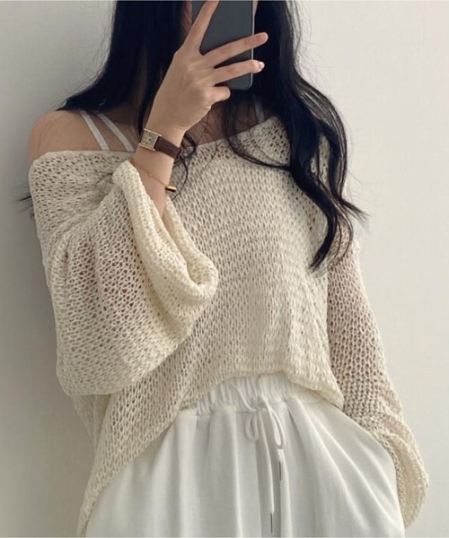 MAISON DE THERESE（メゾン ド テレーズ）の「透かし編み ゆったり 薄手 ニット（ニット/セーター・レディース・アイボリー/ブルー/オレンジ/ブラウン・FREE）」の17枚目の写真