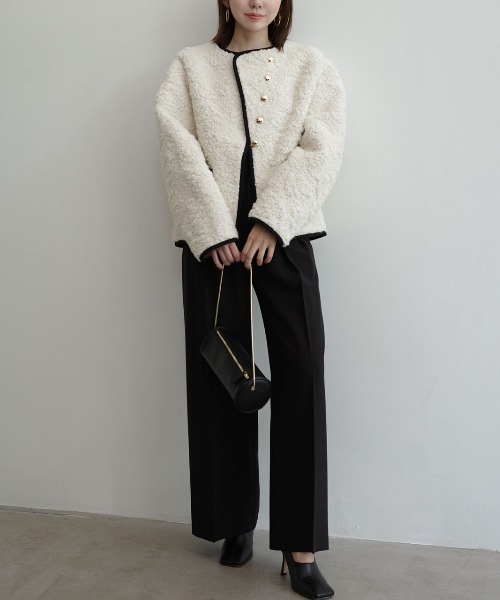 ECOPELパイピングボアジャケット（ノーカラージャケット）｜anuans（ア