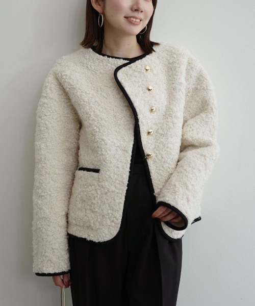 ECOPELパイピングボアジャケット（ノーカラージャケット）｜anuans（ア