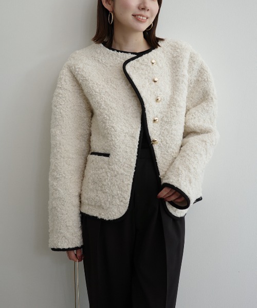 ECOPELパイピングボアジャケット（ノーカラージャケット）｜anuans（ア