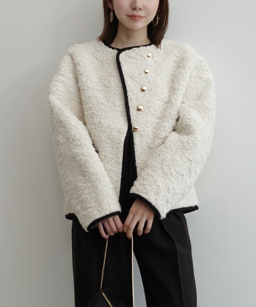 ECOPELパイピングボアジャケット（ノーカラージャケット）｜anuans（ア