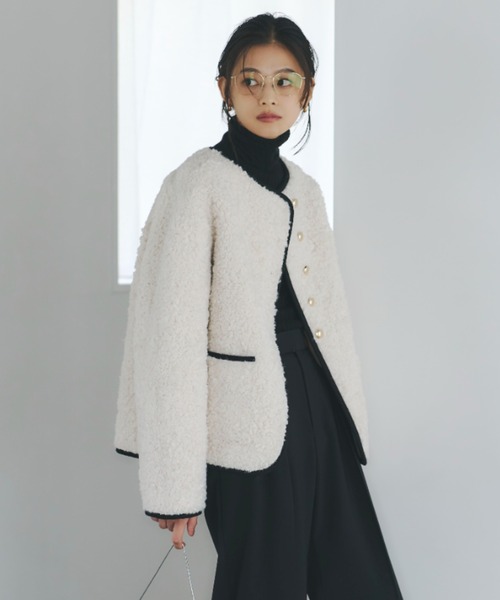 ECOPELパイピングボアジャケット（ノーカラージャケット）｜anuans（ア