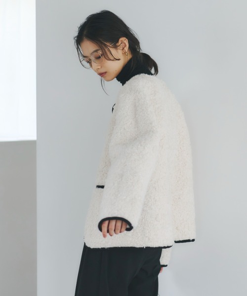 ECOPELパイピングボアジャケット（ノーカラージャケット）｜anuans（ア