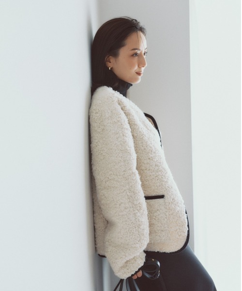 ECOPELパイピングボアジャケット（ノーカラージャケット）｜anuans（ア