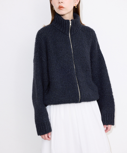 TRICOTS JEAN MARC（トリコットジーンマルク）の「TRICOTS JEAN MARC SLOBE別注 ジップカーディガン PRESTON（カーディガン/ボレロ・レディース・ネイビー/チャコールグレー・FREE）」の6枚目の写真