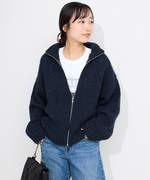 TRICOTS JEAN MARC（トリコットジーンマルク）の「TRICOTS JEAN MARC SLOBE別注 ジップカーディガン PRESTON（カーディガン/ボレロ・レディース・ネイビー/チャコールグレー・FREE）」の11枚目の写真