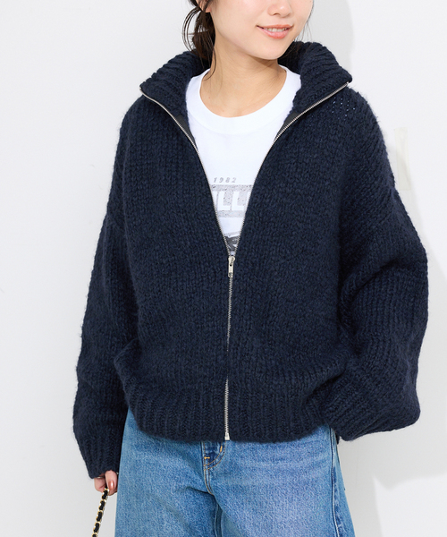 TRICOTS JEAN MARC（トリコットジーンマルク）の「TRICOTS JEAN MARC SLOBE別注 ジップカーディガン PRESTON（カーディガン/ボレロ・レディース・ネイビー/チャコールグレー・FREE）」の13枚目の写真