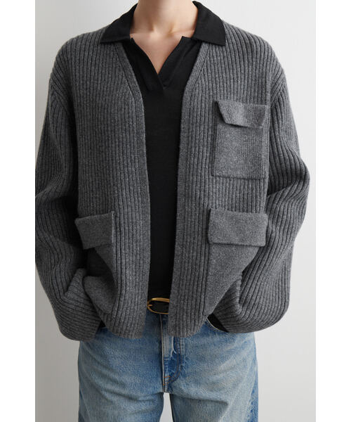 リブ編みメリノウールユーティリティカーディガン（カーディガン