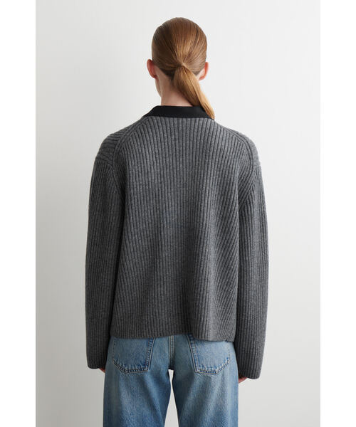 リブ編みメリノウールユーティリティカーディガン（カーディガン