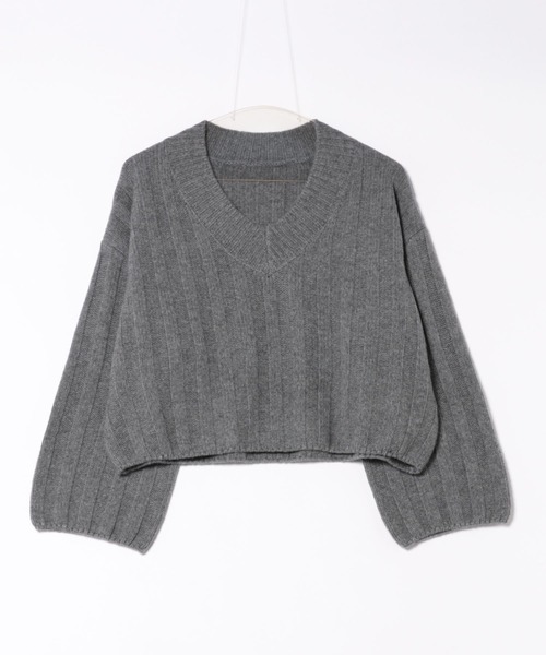 LAULEN(ローレン)の「wool wide lib short knit /ウールワイドリブコンパクトニットプルオーバー(ニット/セーター・レディース・ブルー/チャコールグレー/アイボリー・FREE)」の3枚目の写真