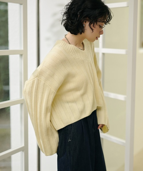LAULEN(ローレン)の「wool wide lib short knit /ウールワイドリブコンパクトニットプルオーバー(ニット/セーター・レディース・ブルー/チャコールグレー/アイボリー・FREE)」の2枚目の写真