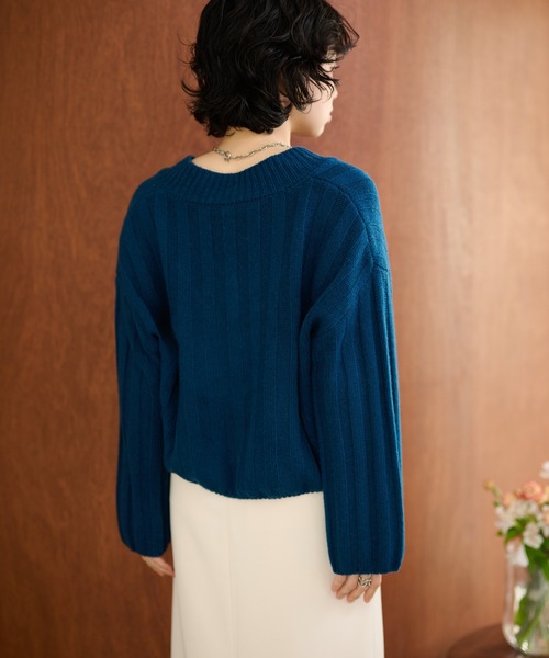 LAULEN(ローレン)の「wool wide lib short knit /ウールワイドリブコンパクトニットプルオーバー(ニット/セーター・レディース・ブルー/チャコールグレー/アイボリー・FREE)」の5枚目の写真