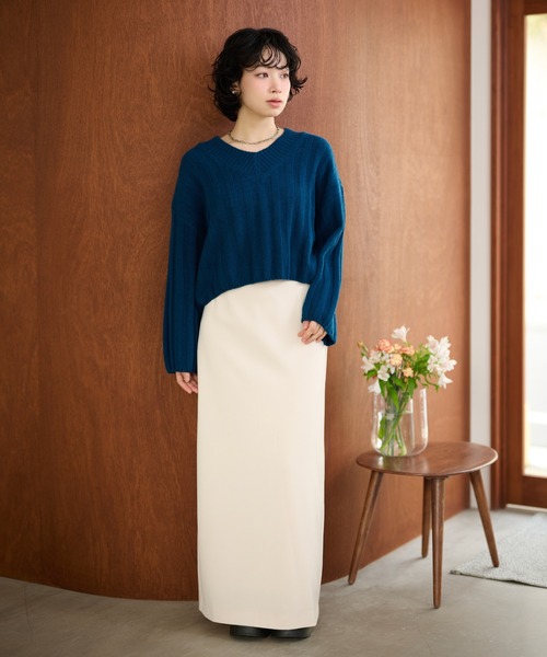 LAULEN(ローレン)の「wool wide lib short knit /ウールワイドリブコンパクトニットプルオーバー(ニット/セーター・レディース・ブルー/チャコールグレー/アイボリー・FREE)」の9枚目の写真