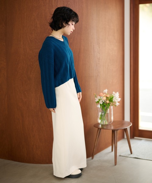 LAULEN(ローレン)の「wool wide lib short knit /ウールワイドリブコンパクトニットプルオーバー(ニット/セーター・レディース・ブルー/チャコールグレー/アイボリー・FREE)」の13枚目の写真