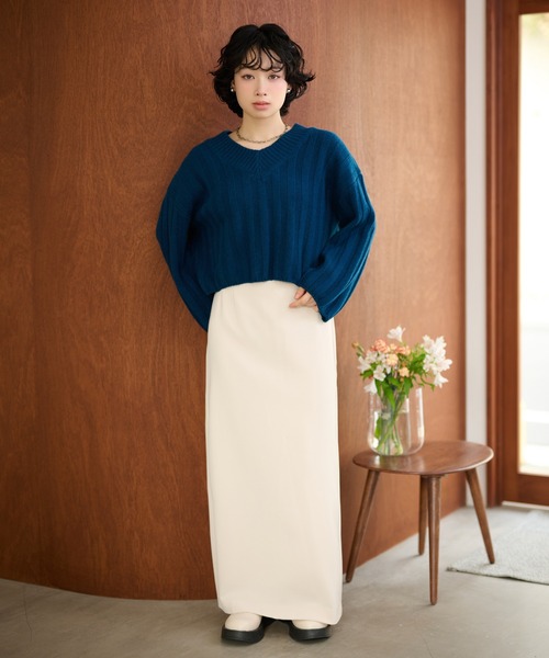 LAULEN(ローレン)の「wool wide lib short knit /ウールワイドリブコンパクトニットプルオーバー(ニット/セーター・レディース・ブルー/チャコールグレー/アイボリー・FREE)」の14枚目の写真
