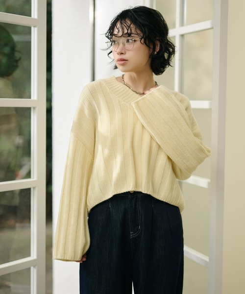 LAULEN(ローレン)の「wool wide lib short knit /ウールワイドリブコンパクトニットプルオーバー(ニット/セーター・レディース・ブルー/チャコールグレー/アイボリー・FREE)」の19枚目の写真
