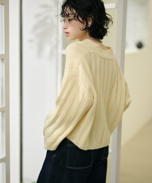 LAULEN(ローレン)の「wool wide lib short knit /ウールワイドリブコンパクトニットプルオーバー(ニット/セーター・レディース・ブルー/チャコールグレー/アイボリー・FREE)」の20枚目の写真