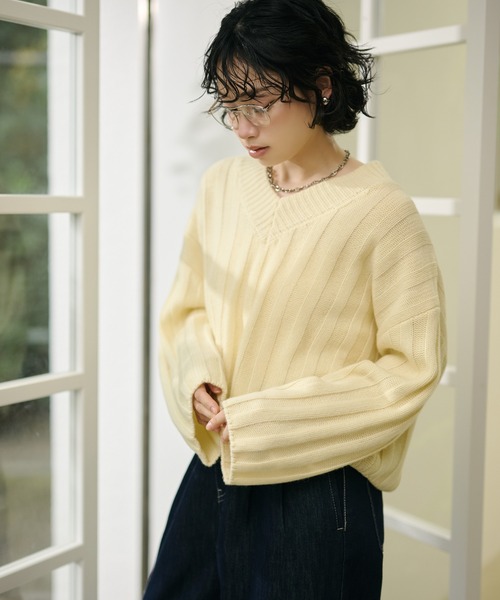 LAULEN(ローレン)の「wool wide lib short knit /ウールワイドリブコンパクトニットプルオーバー(ニット/セーター・レディース・ブルー/チャコールグレー/アイボリー・FREE)」の21枚目の写真