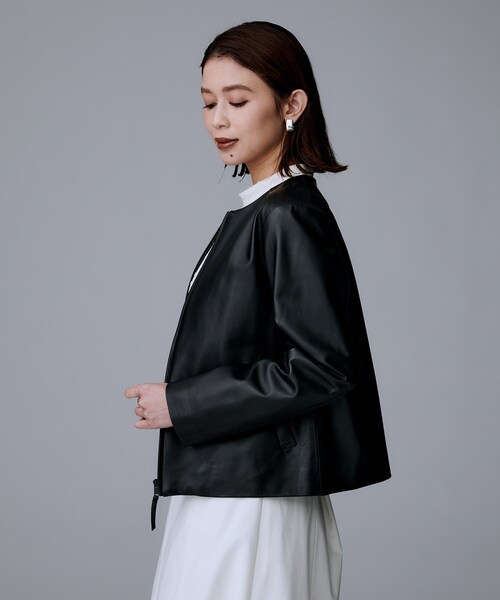 UNTITLED（アンタイトル）の「【着丈短め/柔らかな質感】ラムレザージャケット（ライダースジャケット・レディース・ダークブラウン/ブラック・48/44/04/03/02/01/00）」の6枚目の写真