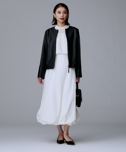 UNTITLED（アンタイトル）の「【着丈短め/柔らかな質感】ラムレザージャケット（ライダースジャケット・レディース・ダークブラウン/ブラック・48/44/04/03/02/01/00）」の8枚目の写真