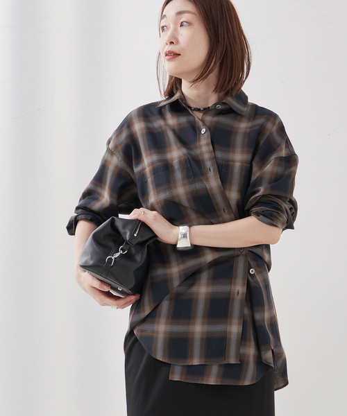 journal standard L'essage（ジャーナルスタンダードレサージュ）の「《追加》チェックシャツ（シャツ/ブラウス・レディース・ブラック/オレンジ・FREE）」の6枚目の写真