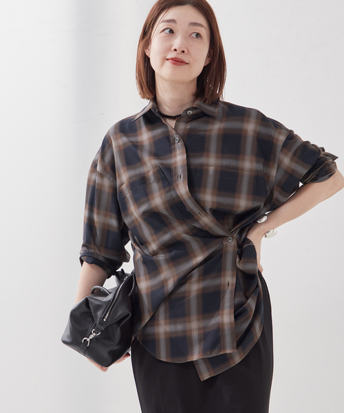 journal standard L'essage（ジャーナルスタンダードレサージュ）の「《追加》チェックシャツ（シャツ/ブラウス・レディース・ブラック/オレンジ・FREE）」の9枚目の写真