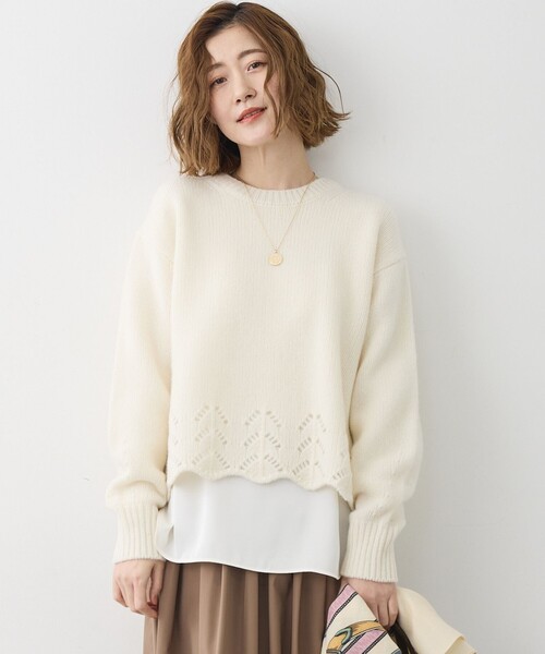23区 S(ニジュウサンクチイサイサイズ)の「レーシーヘムデザイン パフスリーブ ニット(ニット/セーター・レディース・レッド系/アイボリー系/ダルブルー系/ライトグレー系・32)」の3枚目の写真