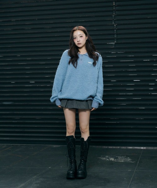 ANDGEEBEE（アンジービー）の「UNISEX ルーズポロニット（ニット/セーター・レディース・アイボリー/ブルー・FREE）」の11枚目の写真