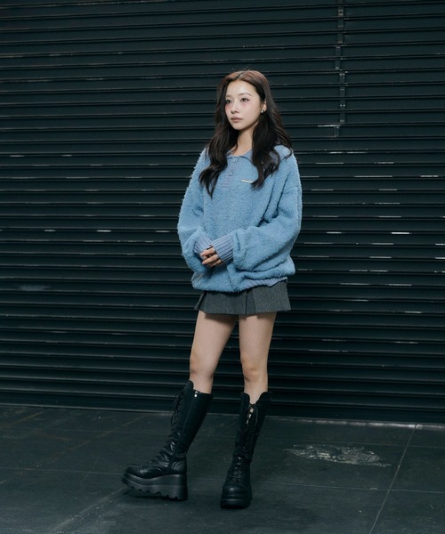 ANDGEEBEE（アンジービー）の「UNISEX ルーズポロニット（ニット/セーター・レディース・アイボリー/ブルー・FREE）」の12枚目の写真